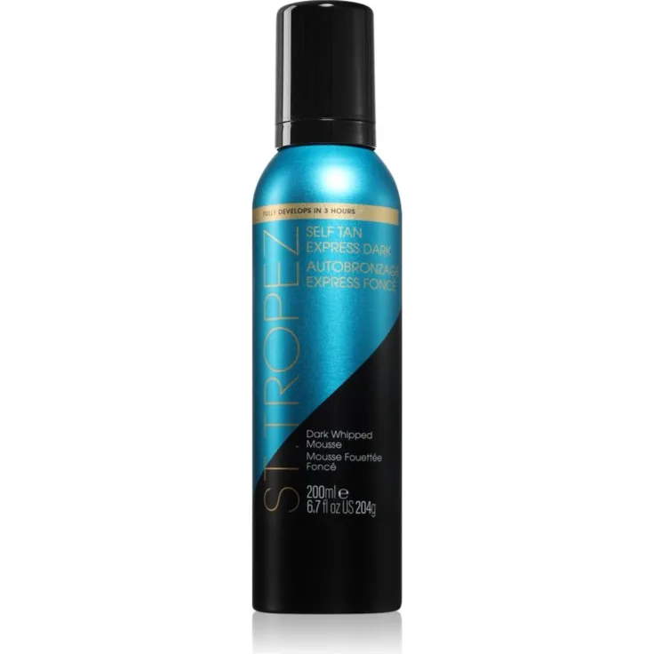 St.Tropez Self Tan Express Dark Whipped Mousse, schnelltrocknender Selbstbräuner-Schaum für eine natürliche Bräune, 200 ml