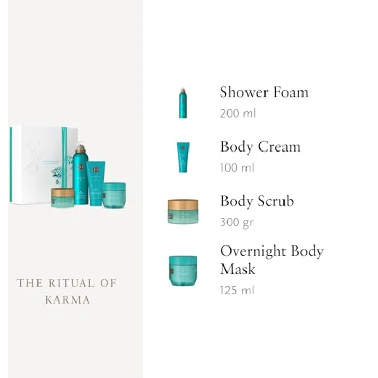 RITUALS The Ritual Of Karma Geschenkset für Damen, Duschschaum 200 ml, Körpercreme 100 ml, Körperpeeling 125 g, Body Mask 125 ml, Geschenkverpackung – Bild 3