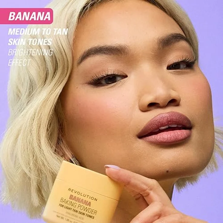 Revolution Loose Baking Powder Puder, 30 g BANANA, talkfreie Formel mit Vitamin E und Hyaluronsäure für makelloses Finish – Bild 3