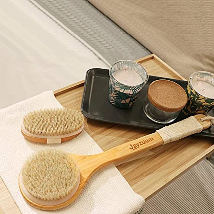 JAYZUUM 2er Set Rückenbürste, Trockenbürste mit langem Stiel aus natürlicher Borste, Körperbürste für Peeling und Massage, 40 cm Länge – Bild 4