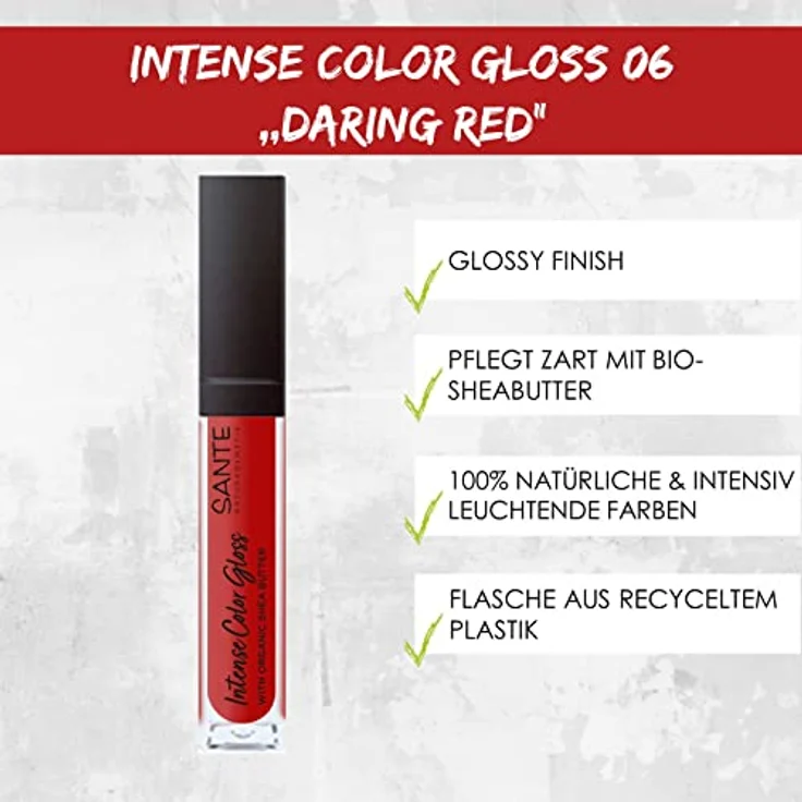 Sante Naturkosmetik Natürlicher Lipgloss mit glänzendem Finish, Mit Sheabutter für gepflegte Lippen, Intense Color Gloss, Nr. 06 Daring Red, 1 x 5,3 ml – Bild 2