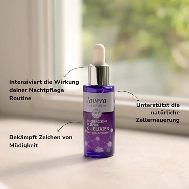 lavera Re-Energizing Sleeping Öl-Elixier - natürliche Zellerneuerung - Revitalisiert Hautbild - feuchtigkeitsspendend - vegan - Naturkosmetik - 30 ml – Bild 3