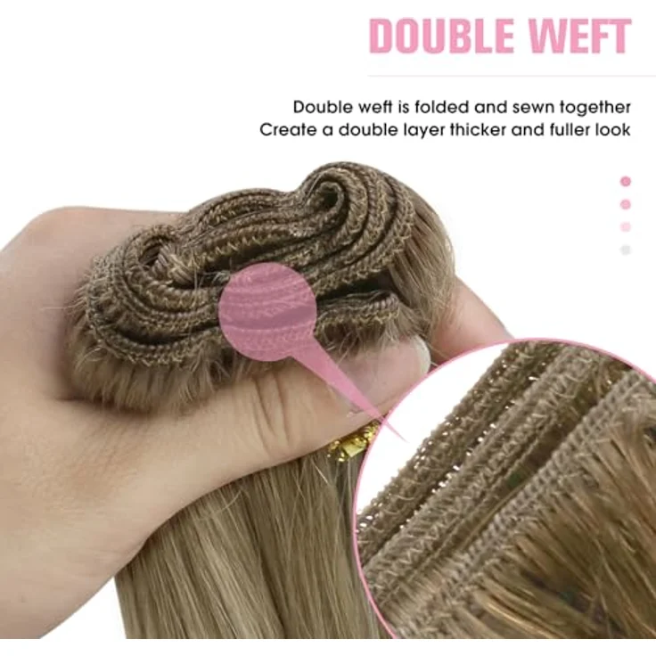 YoungSee Echthaar Tressen 35 cm, Ombre Blond Extensions zum Einnähen, Mittelbraun-Platinblond, 100g, Doppelt, verwicklungsresistent, vielseitig stylbar – Bild 5