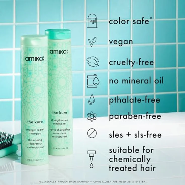 amika The Kure, regenerierender Conditioner für blonde Haare, 1000 ml, gegen Gelbstich, ohne Sulfate und Mineralöle – Bild 10