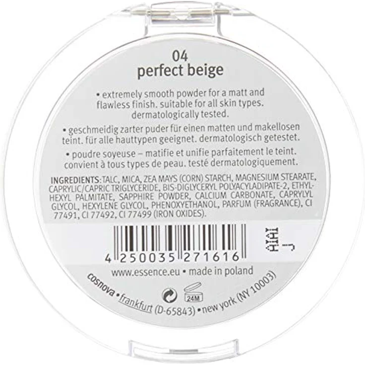 essence mattifying compact powder, Puder, Nr. 04 perfect beige, nude, für Mischhaut, für unreine Haut, mattierend, matt, vegan, Nanopartikel frei, entspricht unserem CLEAN BEAUTY Standard (12g) – Bild 4