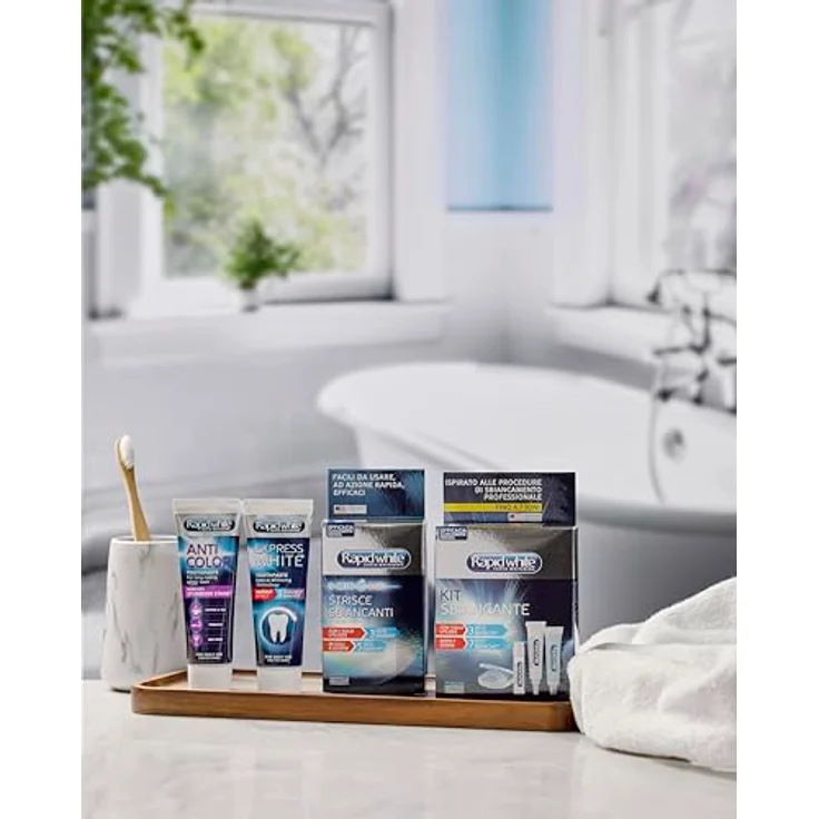 RAPIDWHITE Rapid White Zahnaufhellende Zahnpasta Express White, für bis zu 3 Töne weißer, stärkt den Zahnschmelz, schützt vor Karies, Minzgeschmack, klinisch getestet, 75 ml – Bild 4