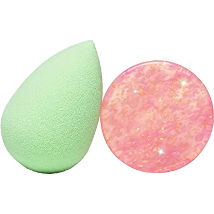 beautyblender All the Toppings Blend & Cleanse Duo - Make-up-Schwamm in Mint, vegan & tierversuchsfrei mit Reiniger im limitierten rosa und goldfarbenen Meliermuster – Bild 2