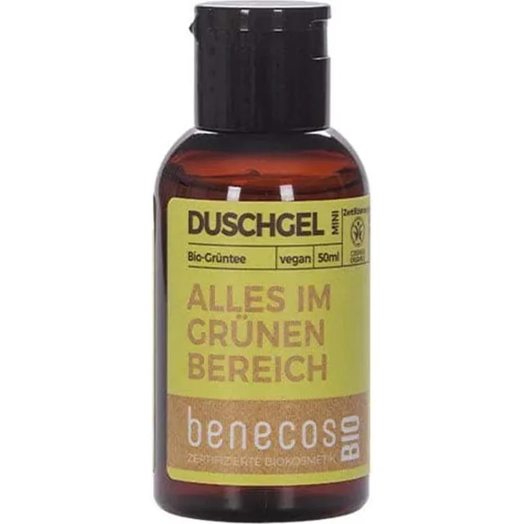 Benecos Duschgel Grüntee Mini, 50ml - Sanft reinigendes Duschgel mit Bio-Grünteeauszug und Bio-Apfelsaft