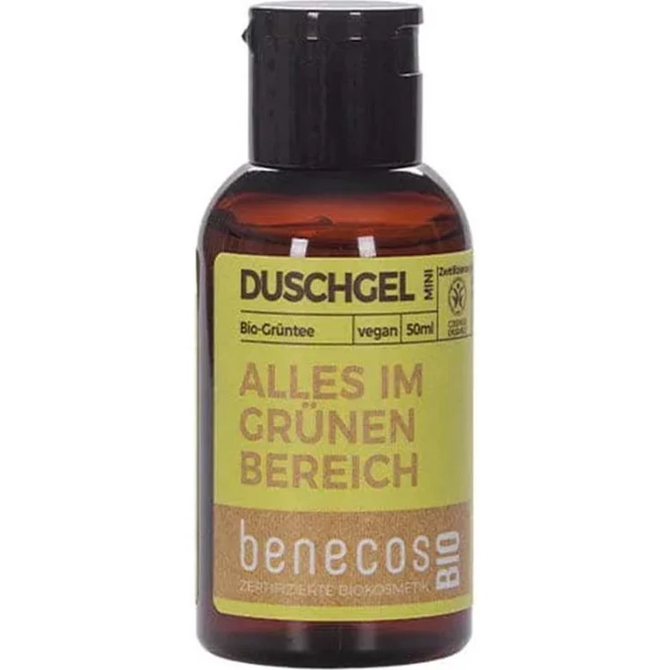 Benecos Duschgel Grüntee Mini, 50ml - Sanft reinigendes Duschgel mit Bio-Grünteeauszug und Bio-Apfelsaft