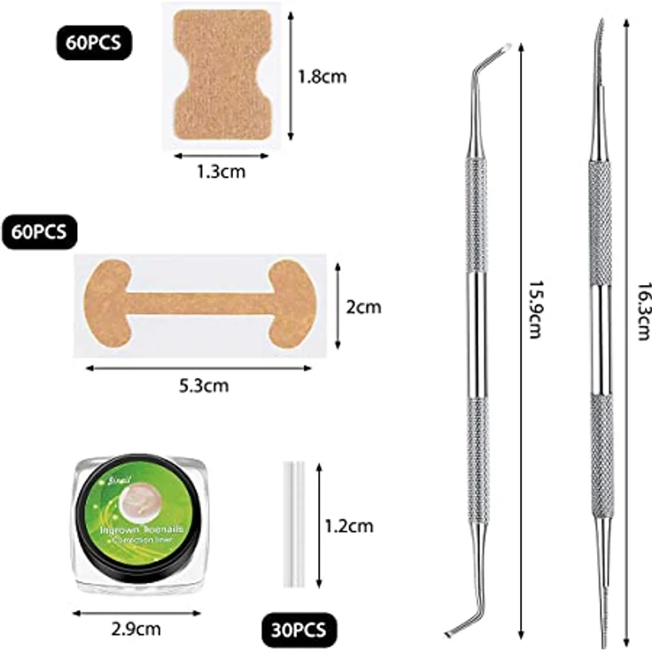 Leikedun 152 Stücke Eingewachsene Zehennägel Werkzeug Set, inkl. Nagelkorrektur Patch, gebogene Zehennagel Spangen, Zehennagel Feile & Heber für effektive Fußnagelpflege – Bild 2