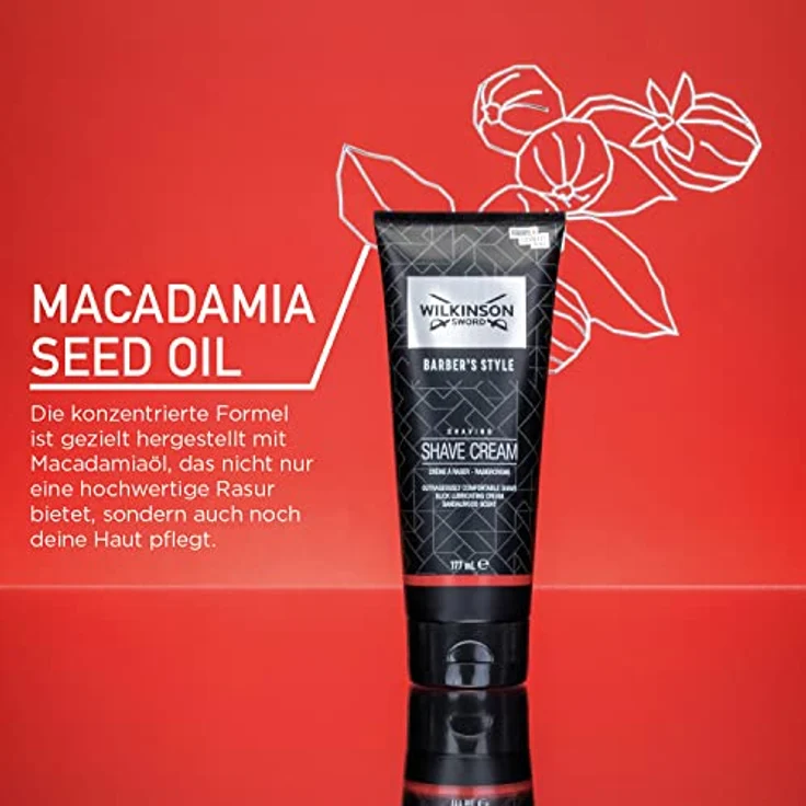 WILKINSON SWORD Barber's Style Rasiercreme für Männer, 177ml, mit Macadamiaöl und Sandelholzduft, nicht-schäumende Formel – Bild 3