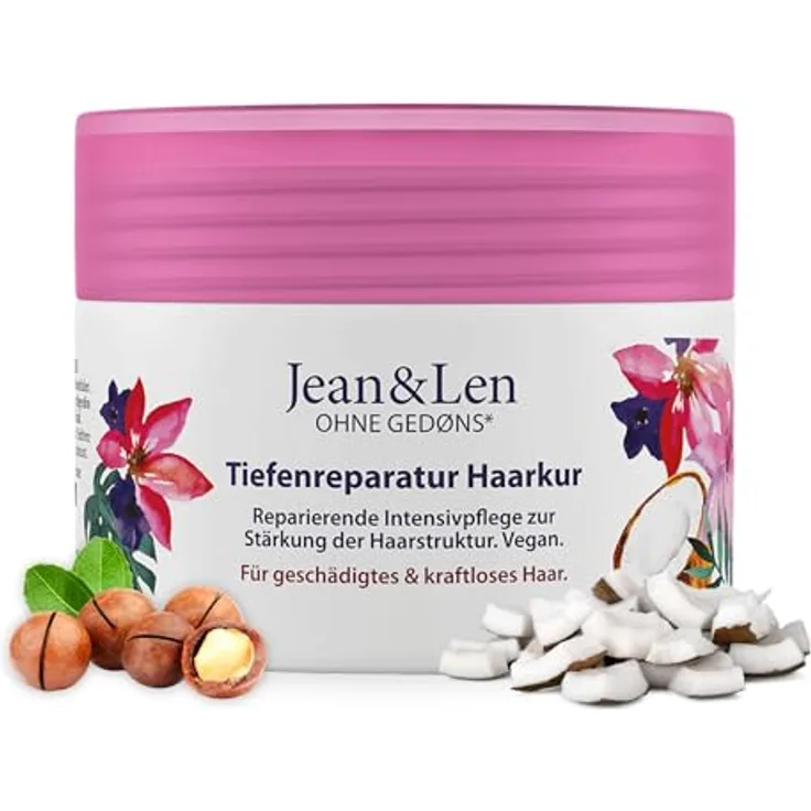 Jean & Len Tiefenreparatur Haarkur Kokosöl & Macadamia, für stark geschädigtes Haar, vegan, ohne Parabene und Silikone, 250ml