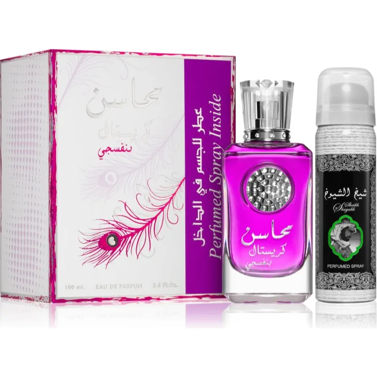 Lattafa Mahasin Crystal Violet, Geschenkset für Damen mit Eau de Parfum 100 ml und Deodorant Spray 50 ml, luxuriöser Duft