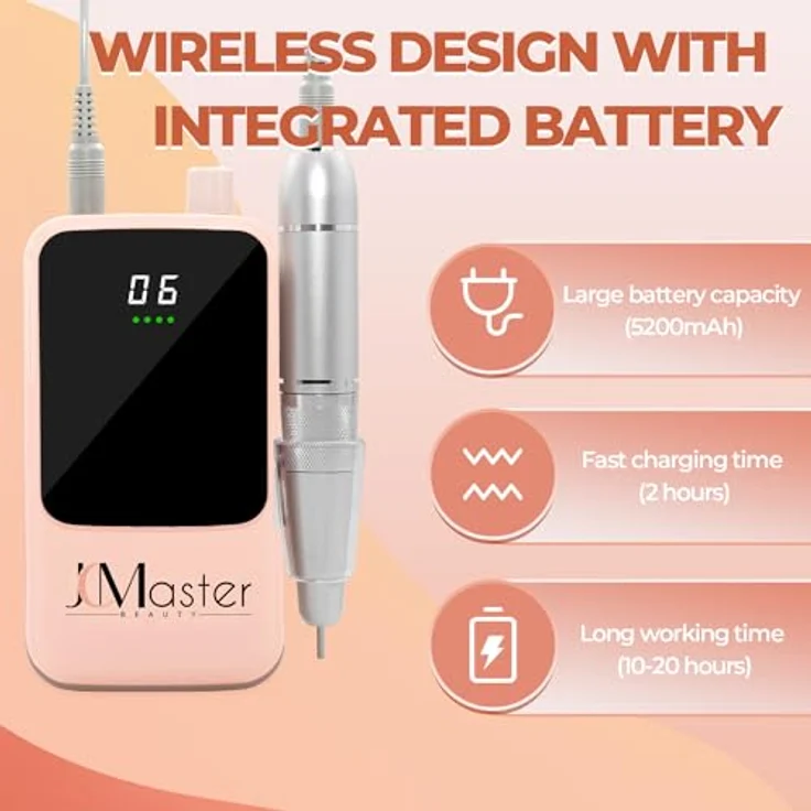 JCMaster Maniküre-Pediküre-Set, Nagelfräser 35000RPM, 5200mAh, 12 Nagelfeile-Bits und Schleifbänder – Bild 2