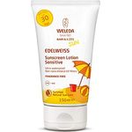 WELEDA Baby und Kids Edelweiss Sensitiv Sonnenmilch LSF 30, sofortiger Naturkosmetik Sonnenschutz mit UV-Filtern für Babys, Kinder und sensible Haut, parfümfrei und wasserfest (1 x 150 ml)