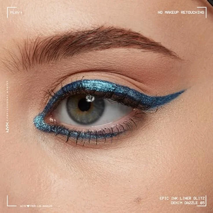 NYX Professional Makeup Epic Ink Liner Jeanz Denim Dazzle, wasserfester Flüssig-Eyeliner in Dunkelblau mit glitzerndem Finish, 1 ml – Bild 4