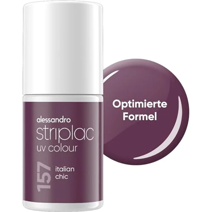 alessandro Striplac UV-Nagellack Italian Chic, deckend & kratzfest bis zu 15 Tage, leichtes Auftragen, schonende Abziehtechnologie, vegan, lila, 6,5ml