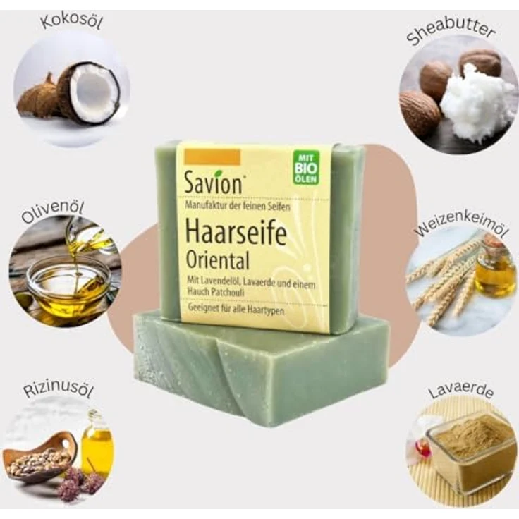 Savion Haarwaschseife Oriental | Bio & Natürlich | Lavendelduft & Patchouli | Vegan | Palmölfrei | Plastikfrei, 85g – Bild 2