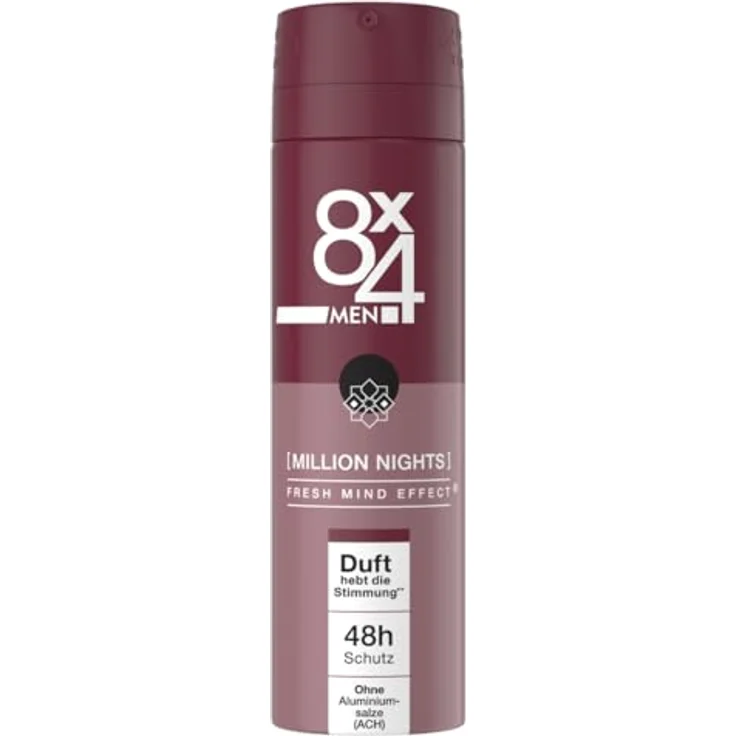 8X4 Men Million Nights Deospray, Deo ohne Aluminium (ACH) mit 48h Schutz und orientalischem Duft, 150 ml – Bild 1