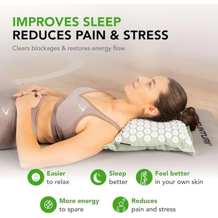 Tunturi Spikermatte Pro mit Kissen – Akupressur-Meditationsmatte zur Schmerzlinderung und Stressreduktion, hautfreundliche Materialien – Bild 7