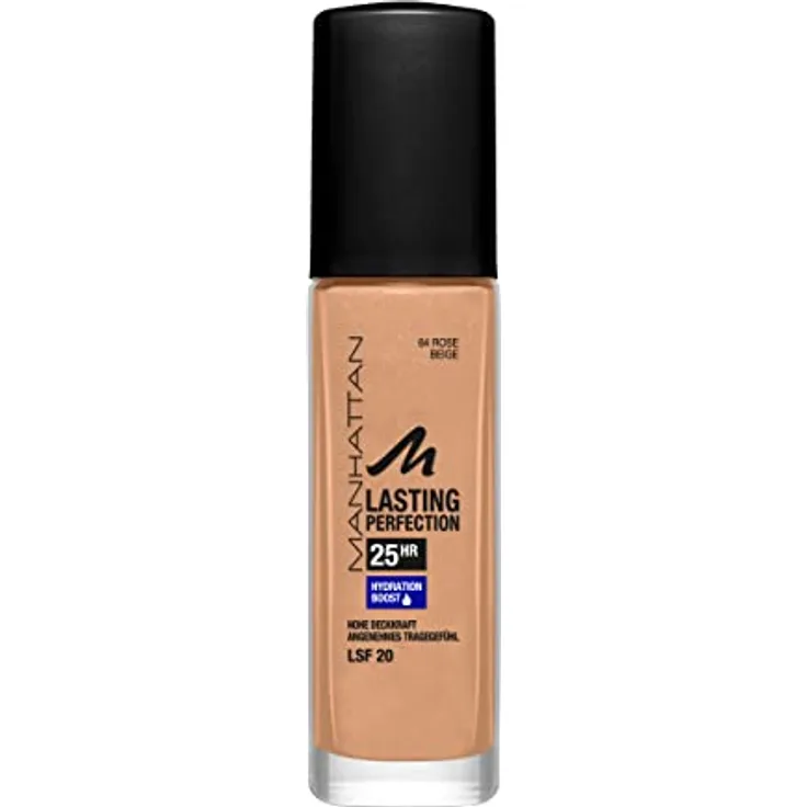 Manhattan Lasting Perfection 25 Stunden Make up, Rose Beige 64, feuchtigkeitsspendende Foundation, langanhaltend, hohe Deckkraft, für einen makellosen Teint, 30 ml