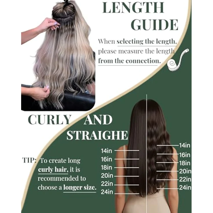 Ugeat Micro Ring Extensions Echthaar 35 cm, Aschblond Balayage Dunkelbraun Ombre, 50 Strähnen, 50g Remy Microring Glatt – Bild 4