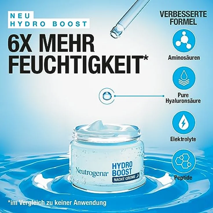 Neutrogena Hydro Boost Nachtcreme, intensiv feuchtigkeitsspendend mit 20% mehr Hyaluronsäure, 50ml – Bild 2