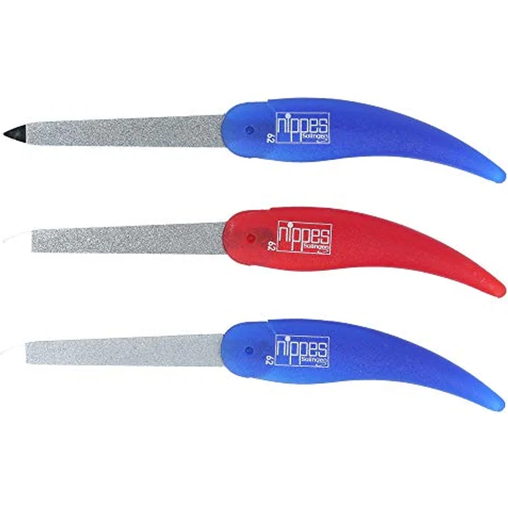 Nippes Taschengröße Nagelfeile Set mit Puffer Qualität handgefertigt in Solingen Germany Tragbar für Reise Pediküre Maniküre Ergonomischer Handgriff langlebiges Metall Design Blau & Rot Set [3 Pack] – Bild 5