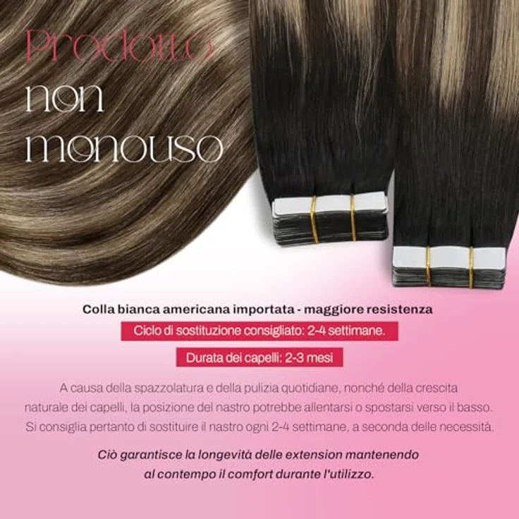 Moresoo Tape in Extensions Echthaar Dunkelbraun, 50 cm, 20 Stück, Invisible Tape mit starkem Goldblond Kleber, #1B/4/14 – Bild 3