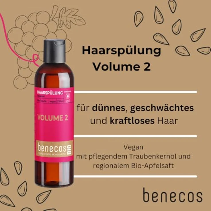 benecos BIO Haarspülung Normales Haar, VOLUME 2, 250 ml, vegan, recyceltes Plastik, COSMOS Organic zertifiziert – Bild 3