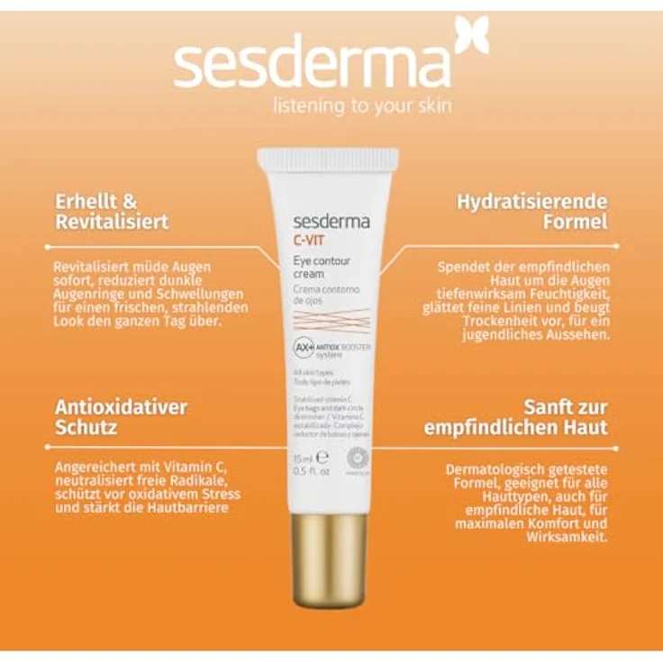 Sesderma C-VIT Augencreme 15ml – Regenerierende Pflege gegen Falten & Augenringe mit Vitamin C, Nanotechnologie und UV-Schutz – Bild 2