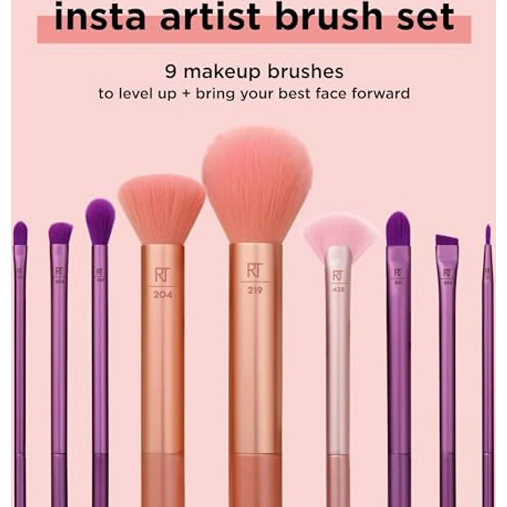 Real Techniques Insta Künstlerpinsel-Set, Gesichts-, Wangen- und Augenpinsel-Set, Make-up-Pinsel-Set, für Foundation, Rouge, Bronzer, Concealer und Lidschatten, professionelle Qualität, 9-teiliges Set – Bild 3