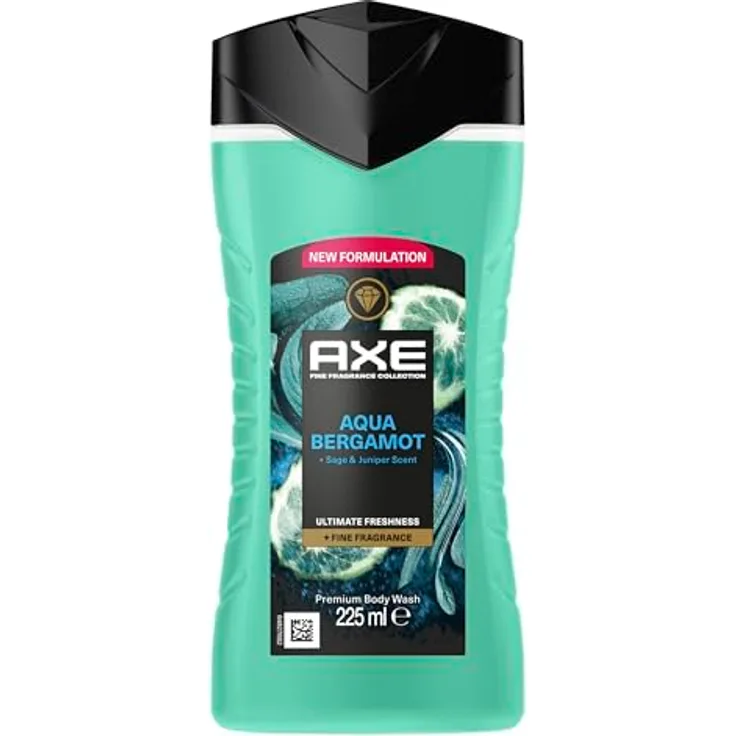 Axe Fine Fragrance Collection Aqua Bergamot Duschgel, 225 ml, für 12 Stunden langanhaltende Frische mit energetisierendem Duft