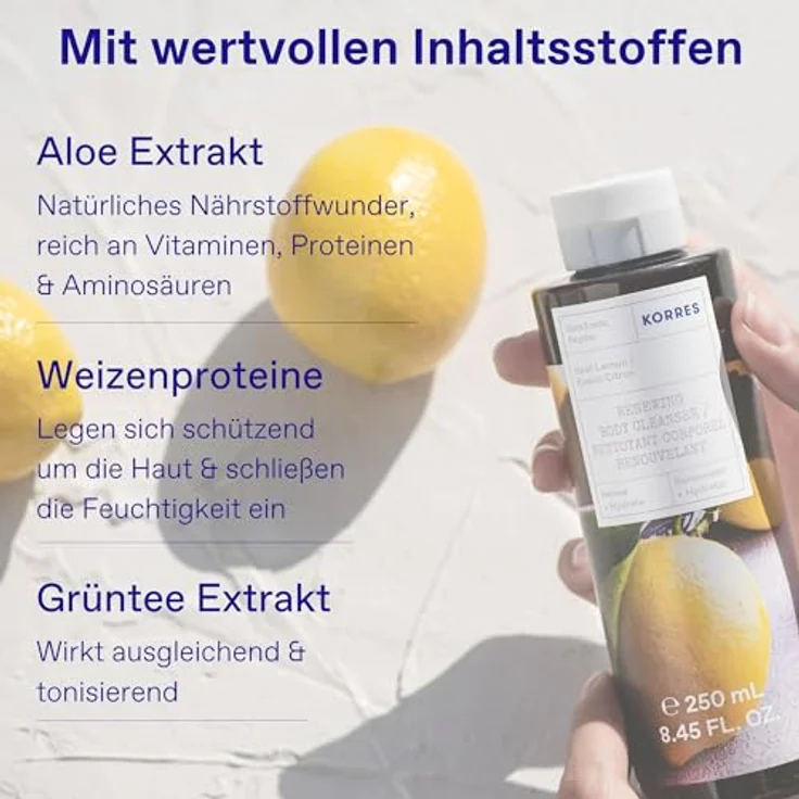 KORRES Basil Lemon Revitalisierendes Duschgel mit aktiv Aloe-Vera, dermatologisch getestet, vegan, 250 ml – Bild 3