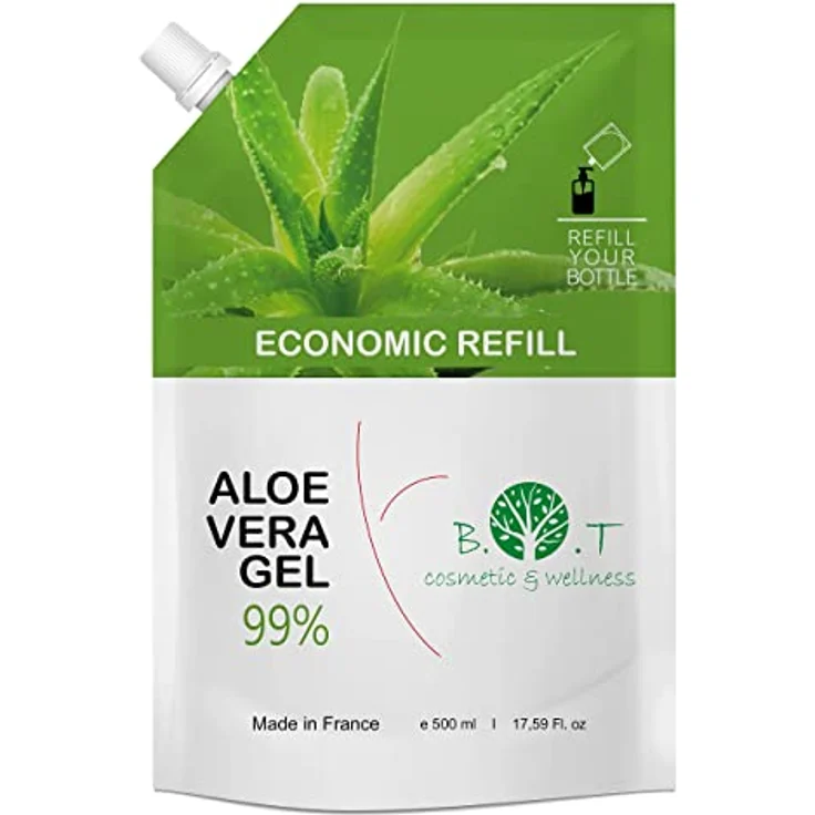 99% Aloe Vera-Gel Natürliche Hautpflege und Haare. Natürliches Anti-Aging, Anti-Falten, straffend für Gesicht und Körper, Sparsame Nachfüllpackung 500 ml – Bild 1