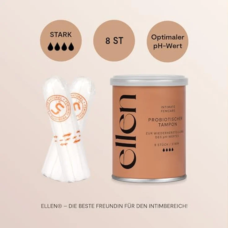 ellen Probiotischer Tampon Stark, mit natürlichen Milchsäurebakterien für einen ausgeglichenen pH-Wert im Intimbereich – Bild 5