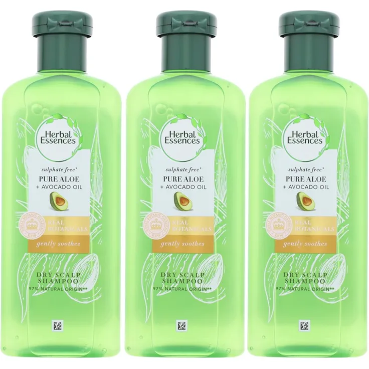 Herbal Essences Pure Renew Shampoo Aloe & Avocadoöl, 3 x 225 ml für trockene Haut, ohne Sulfate, 97% natürlichen Ursprungs