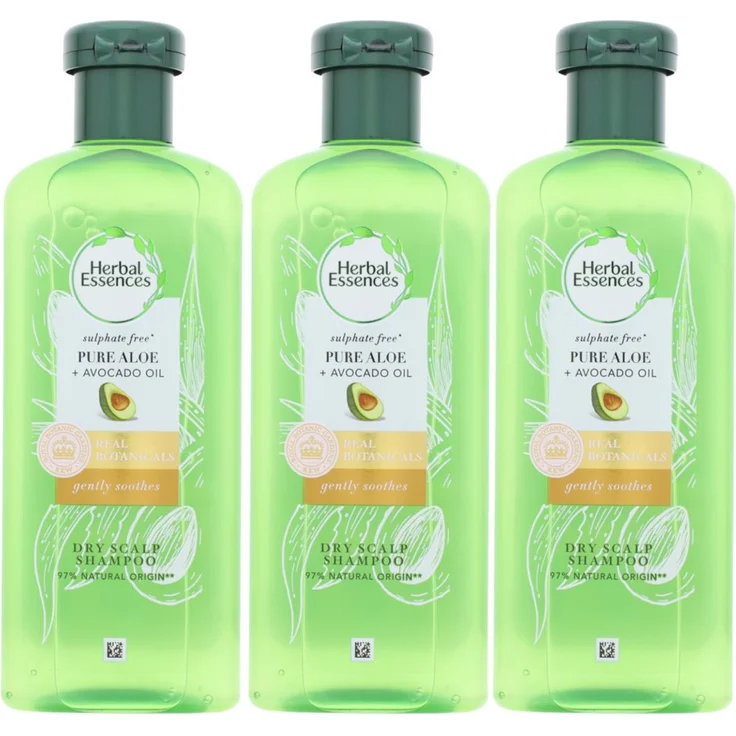 Herbal Essences Pure Renew Shampoo Aloe & Avocadoöl, 3 x 225 ml für trockene Haut, ohne Sulfate, 97% natürlichen Ursprungs