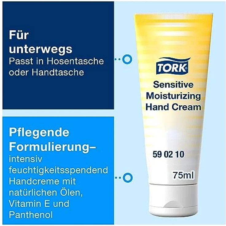 Tork feuchtigkeitsspendende Handcreme parfümfrei, 75 ml, dermatologisch getestet für sensible Haut, weiß – Bild 3
