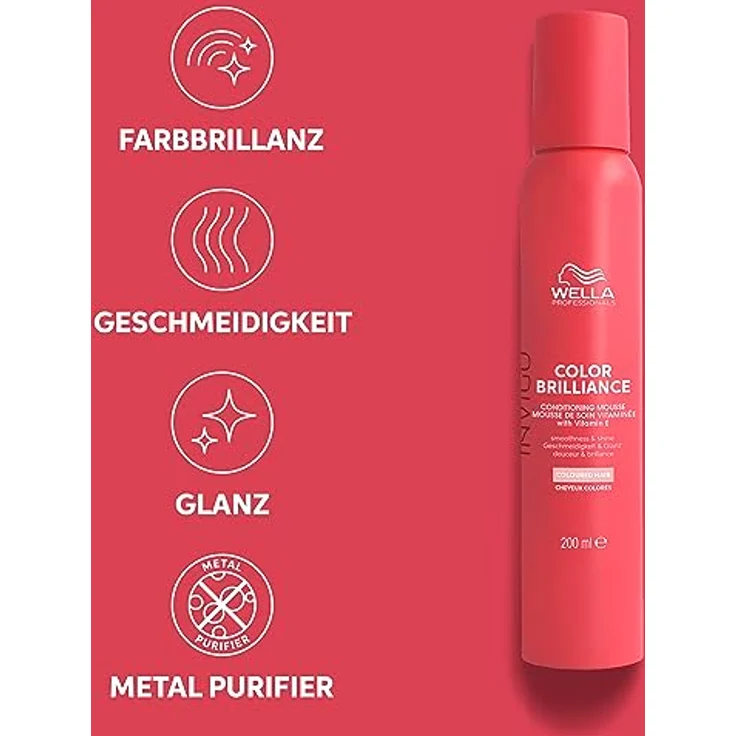 Wella Professionals Invigo Color Brilliance Vitamin Conditioning Mousse – Leave-in Conditioner mit Vitamin E – farbschützender Haarschaum für gefärbtes Haar mit Oxidationsschutz – 200 ml – Bild 2
