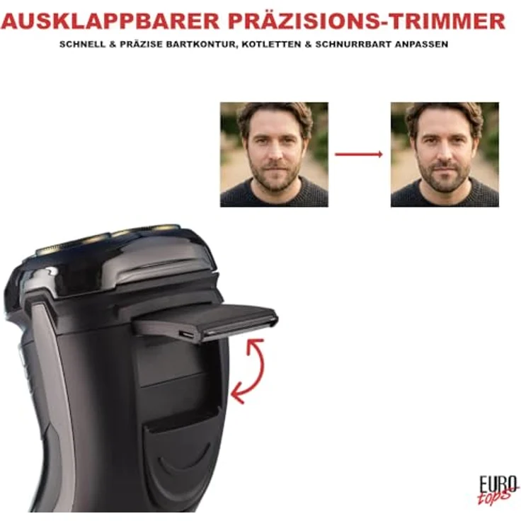 EUROtops Elektro-Rasierer Herren, 3 Scherköpfe, Nass & Trocken, Titanium-beschichtet, LC-Display – Bild 3