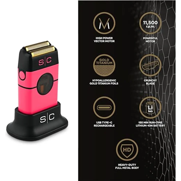 Stylecraft Instinct Metal Shaver Pink, Doppelfolienrasierer mit Vektor-Motor und 11.500 U/min – Bild 5
