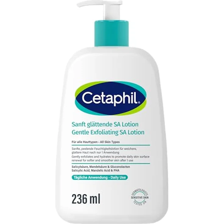 Cetaphil Sanft glättende SA Feuchtigkeitslotion, 236ml für trockene, rauhe, unebene Haut mit Salicylsäure, täglich anwendbar