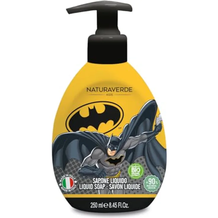 Naturaverde | Kids - Warner Bros Batman Flüssigseife für Kinder, Kinderseife mit grünem Tee-Extrakt, Bio-Handseife, 250 ml