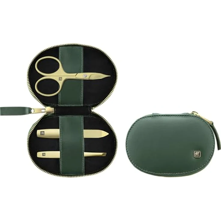 ZWILLING Maniküre Pediküre Set 3tlg., Kombi-Nagelschere, veganes Apfelleder-Etui, grün, rostfreier Edelstahl mit goldener PVD-Beschichtung – Bild 1