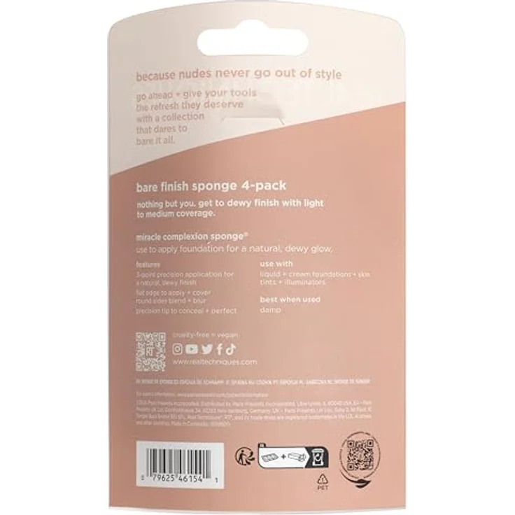 Real Techniques New Nudes 2.0 Bare Finish Sponge 4er-Pack, Make-up-Schwämme für natürlichen Teint, vegan und tierversuchsfrei – Bild 3