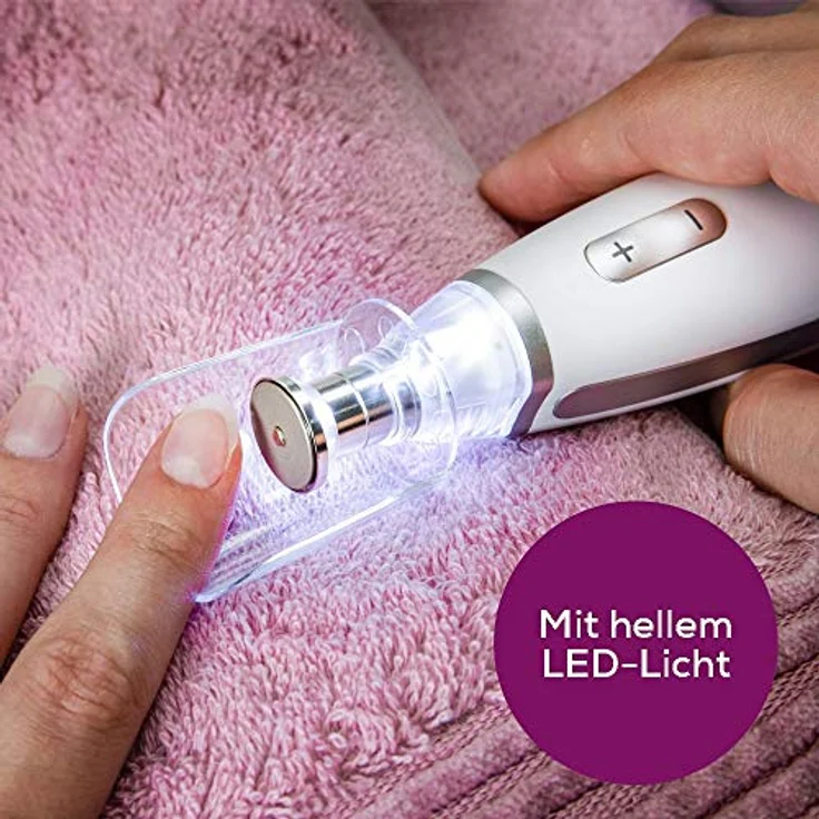 Beurer MP 62 Maniküre-/ Pediküre-Set, elektrische Nagelfeile mit 10 hochwertigen Nagelpflege-Aufsätzen, LED Licht, Nagelfräser mit stufenloser Geschwindigkeitsregelung, mit Aufbewahrungstasche, Weiß – Bild 4