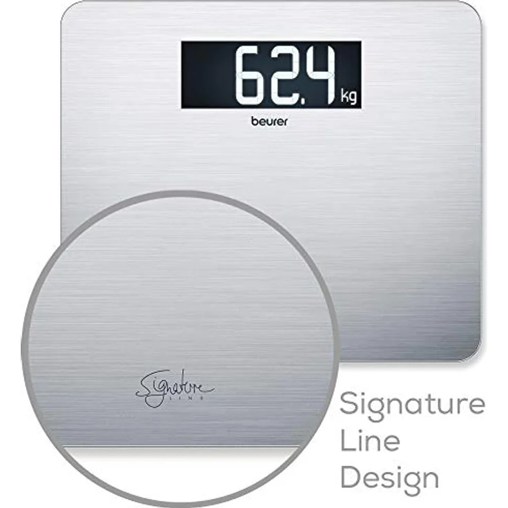 Beurer GS 405 Signature Line Edelstahlwaage, Glaswaage mit hochwertiger Edelstahloberfläche mit Anti, Fingerprint, Beschichtung, beleuchtetes XXL, Display für gute Lesbarkeit, Tragkraft 200 kg – Bild 4