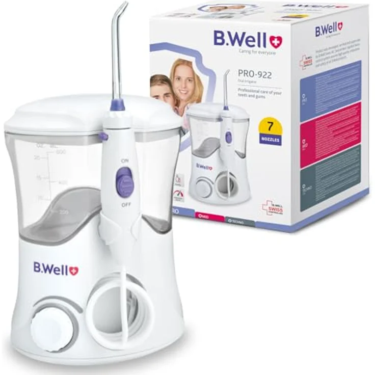 B.Well PRO-922, stationäre Munddusche mit 10 Betriebsarten, pulsierender Reinigung, 360-Grad-Düsendrehung, 600 ml Wassertank und 7 Düsen – Bild 1