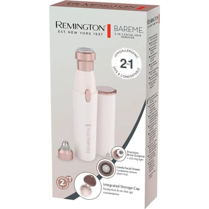 Remington BareMe WFS200, 2-in-1 Augenbrauenrasierer und Gesichtshaarentferner mit hypoallergenen Aufsätzen, USB-C Ladefunktion, wasserdicht – Bild 12